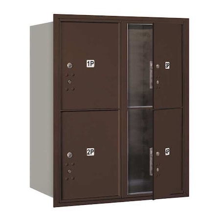 Mailbox, Bronze, Powder Coated, 4 Doors, Recessed, USPS MPN:3710D-4PZFU