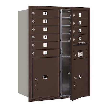 Mailbox, Bronze, Powder Coated, 12 Doors, Recessed, USPS MPN:3711D-10ZFU