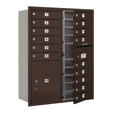 Mailbox, Bronze, Powder Coated, 16 Doors, Recessed, USPS MPN:3711D-15ZFU