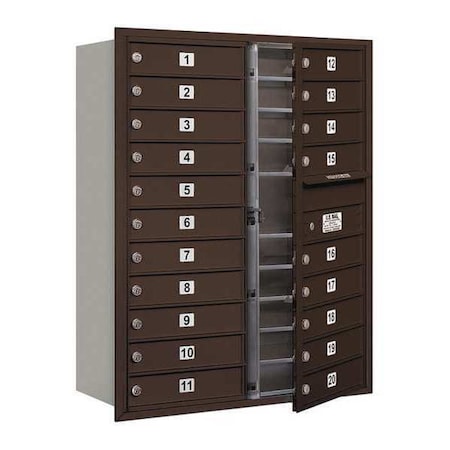Mailbox, Bronze, Powder Coated, 20 Doors, Recessed, 4C, USPS MPN:3711D-20ZFU