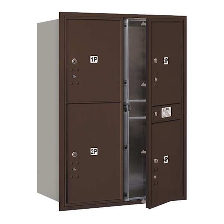 Mailbox, Bronze, Powder Coated, 4 Doors, Recessed, USPS MPN:3711D-4PZFU