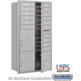 Salsbury 3700 4C Horizontal Mailbox 15 Doors 3 Parcel Lockers Front Loading Aluminum 3716D-15AFU