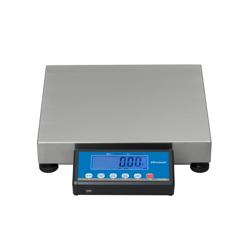 Brecknell PS-USB Shipping Scale, 16inH x 14inW x 3 3/16inD, 150-Lb Capacity, Gray MPN:816965006526