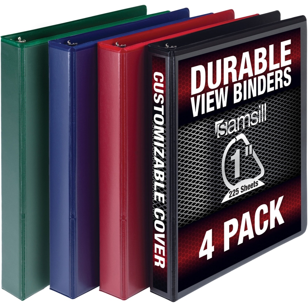 Samsill Clear View Cover Binders, 1in D-Rings, Letter Size (8 1/2in x 11in), Basic Assorted, Pack Of 4 MPN:MP46409