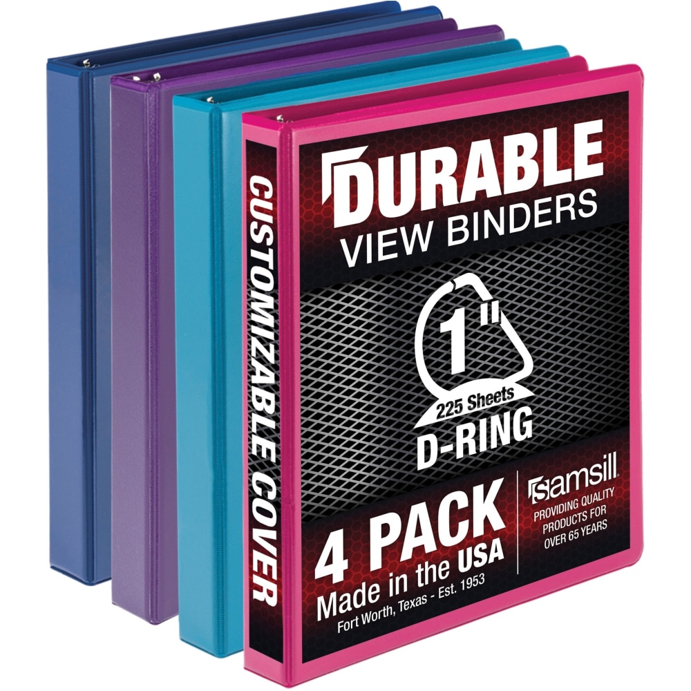 Samsill Durable 1 Inch Binder, D Ring Customizable Clear View Cover, Fashion Assortment, 4 Pack, Each holds 225 Pages (MP46439) - MP46439 MPN:MP46439