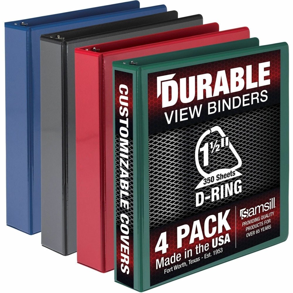 Samsill Durable 1.5 Inch Binder, D Ring Customizable Clear View Binder, Basic Assortment, 4 Pack, Each Holds 350 Page (MP46458) - MP46458 MPN:MP46458