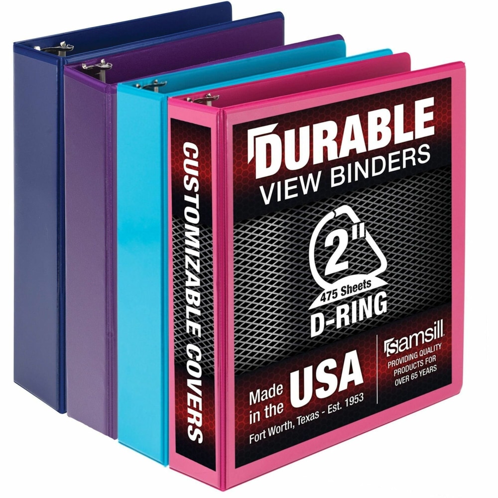 Samsill Durable 2 Inch Binder, D Ring Customizable Clear View Binder, Fashion Assortment, 4 Pack, Each Holds 475Page (MP46469) - MP46469 MPN:MP46469