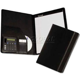 Samsill 71220 Pad Holder w/Calculator Leather-Look/Faux Reptile Trim Writing Pad Black 71220