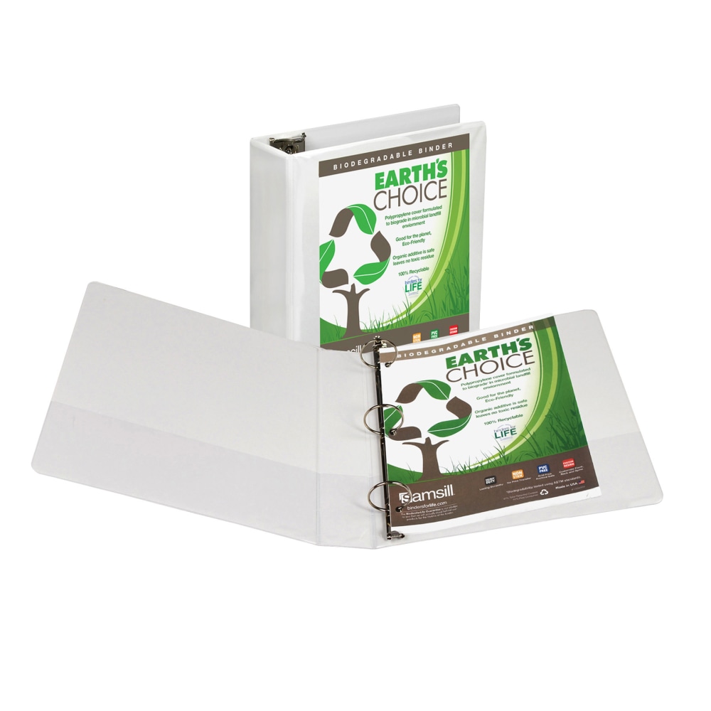 Samsill Earths Choice Insertable Vue 3-Ring Binder, 3in Round Rings, 63% Recycled, White MPN:18987