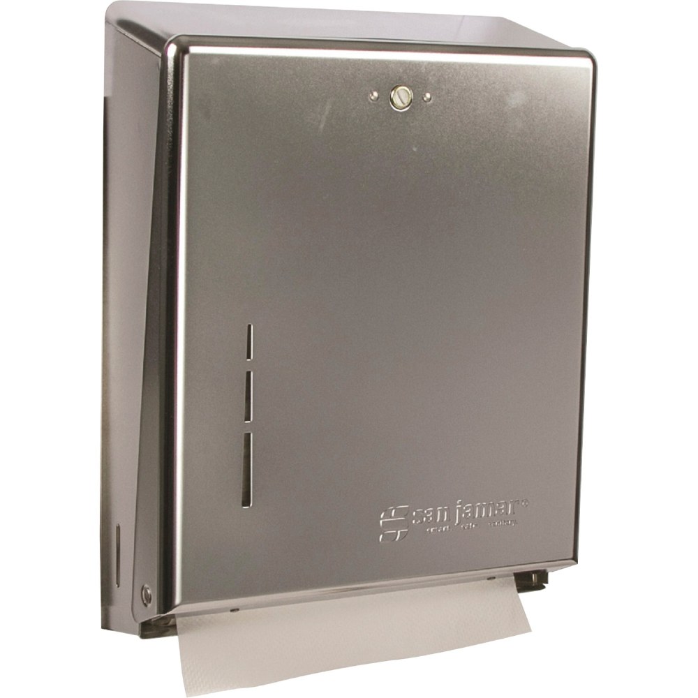 San Jamar C-Fold/Multifold Paper Towel Dispensers - C Fold, Multifold Dispenser - 500 x Towel Multifold, 300 x Towel C Fold - 14.8in Height x 11.4in Width x 4in Depth - Stainless Steel - Chrome - Key Lock, Touch-free - 5 / Carton MPN:T1900XCCT