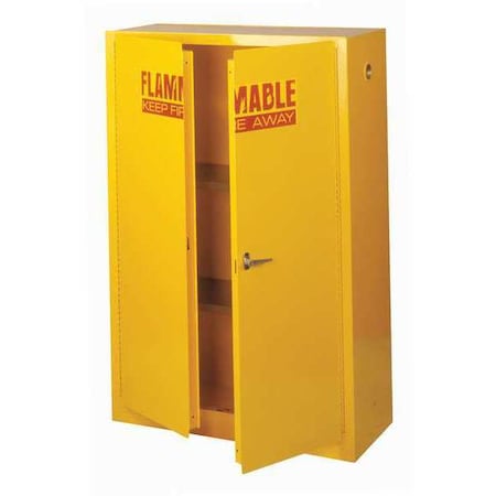 Flammable Safety Storage Cabinet, 45 gal, 2 Shelves, Steel, 43 in W x 65 in H x 18 in D, Yellow MPN:SC450F-P