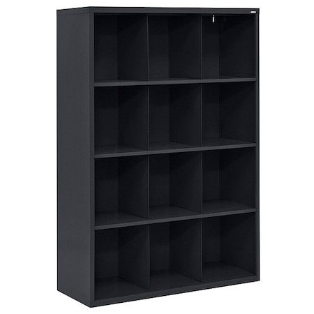 Open Bin Cubbie Cabinet, 46 in W x 18 in D x 66 in H, 12 Compartments, Black, Wood MPN:IC00461866-09