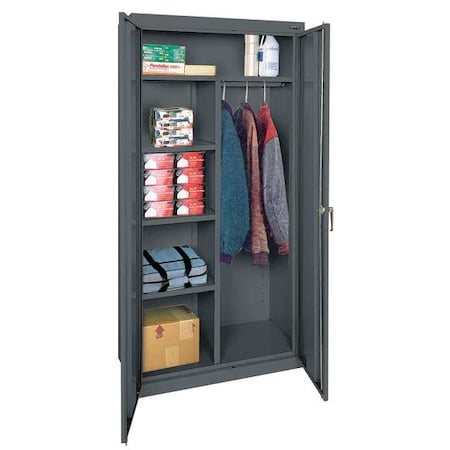 Combo Wardrobe Storage Cabinet, 72 in H, 36 in W, 18 in D, Swing, Keyed, Dark Gray, 4 Shelves MPN:CAC1361872-02