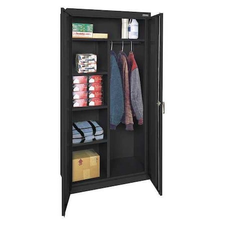Combo Wardrobe Storage Cabinet, 72 in H, 36 in W, 24 in D, Swing, Keyed, Black, 4 Shelves, 0 Drawers MPN:CAC1362472-09