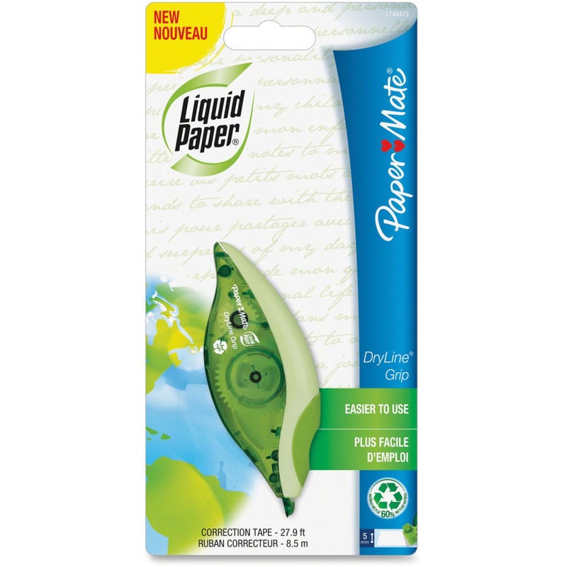 Paper Mate Liquid Paper DryLine Grip 67% Recycled Correction Tape, 1 Line x 335 (Min Order Qty 17) MPN:1744479