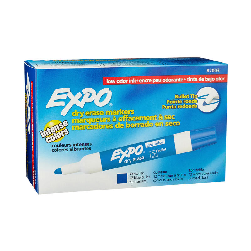 EXPO Low-Odor Dry-Erase Markers, Bullet Point, Blue, Pack Of 12 MPN:82003