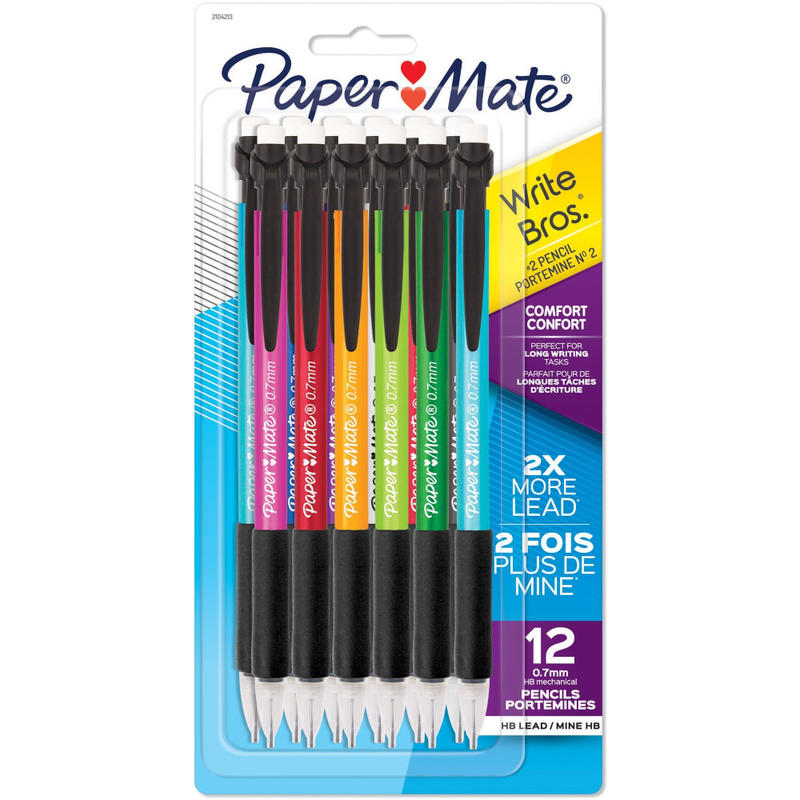 Paper Mate Write Bros. Classic Mechanical Pencils, #2 Lead, 0.7 mm, Black, Pack Of 12 Pencils MPN:2104216