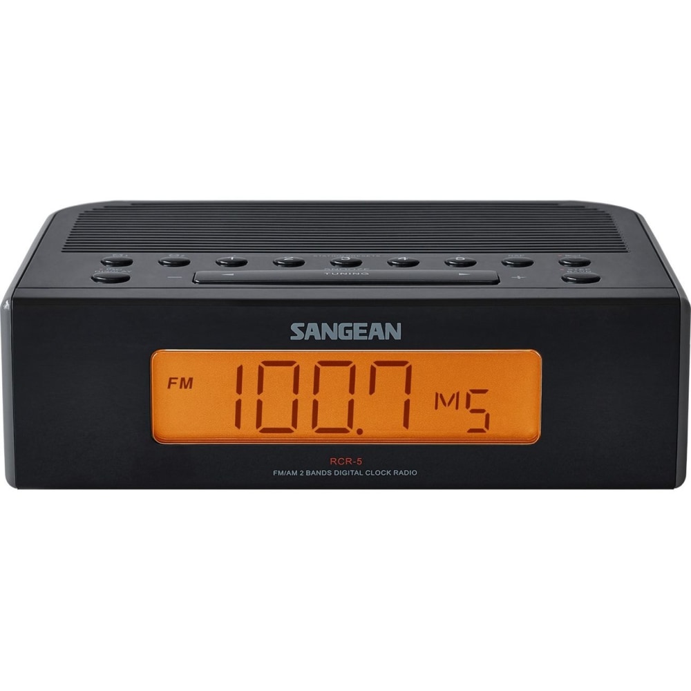 Sangean RCR-5BK AM/FM Digital Tuning Clock Radio, 2-1/4inH x 6-13/16inW x 5-5/8inD MPN:RCR-5BK