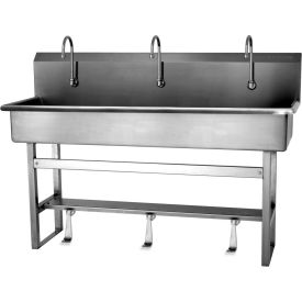 Sani-Lav® 56F1-0.5 3-Person Floor Mount Wash Station With Single Foot Pedal Valves 0.5 GPM 56F1-0.5
