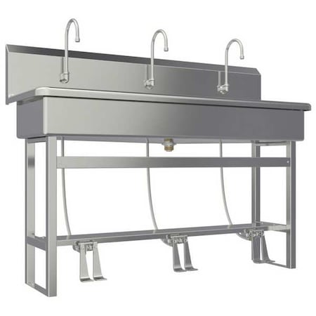 Floor Mount, 3 Hole, Dual Foot Pedal, Silver, Wash Station MPN:56FSL