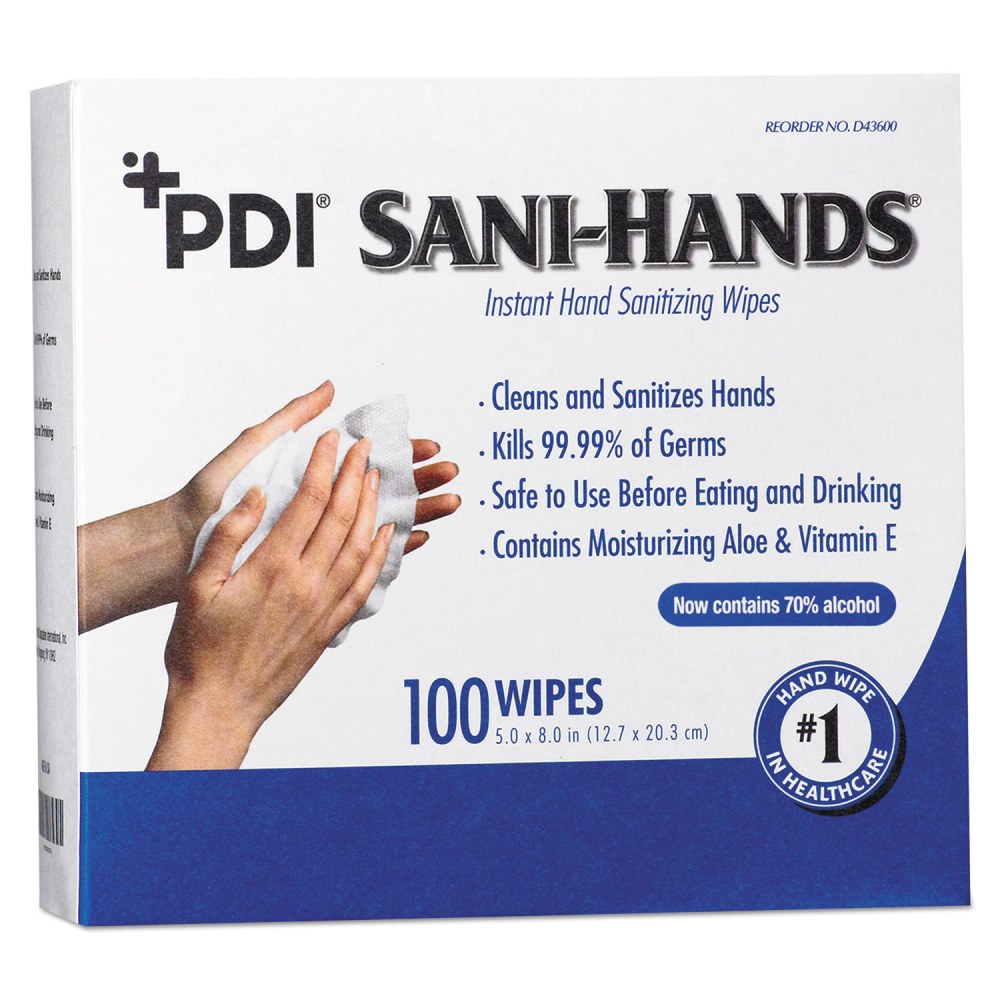 Sani Professional PDI Sani-Hands Instant Hand Sanitizing Wipes, 1-Ply, 8 x 5, White, 1, 000/Carton MPN:D43600