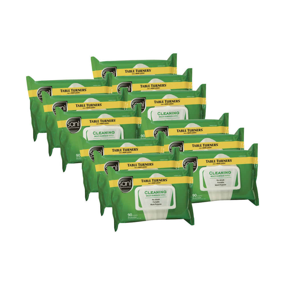 Sani Professional Cleaning Multi-Surface Cleaning Wipes, 1-Ply, 11.5 x 7, Fresh Scent, White, 90 Wipes/Pack, 12 Packs/Carton MPN:NIC A580FW