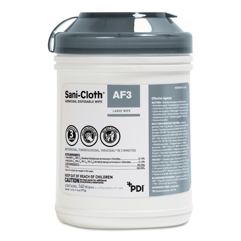 Sani Professional Sani-Cloth AF3 Germicidal Disposable Wipes, 11.4 Oz, 160 Sheets Per Canister, Pack Of 12 Canisters MPN:NIC P13872
