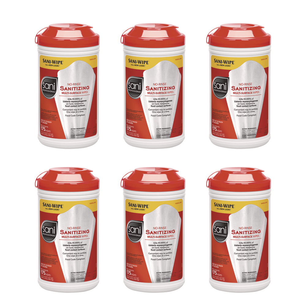 Sani Professional No-Rinse Sanitizing Multi-Surface Wipes, Unscented, White, 175/Container, 6/Carton MPN:P66784