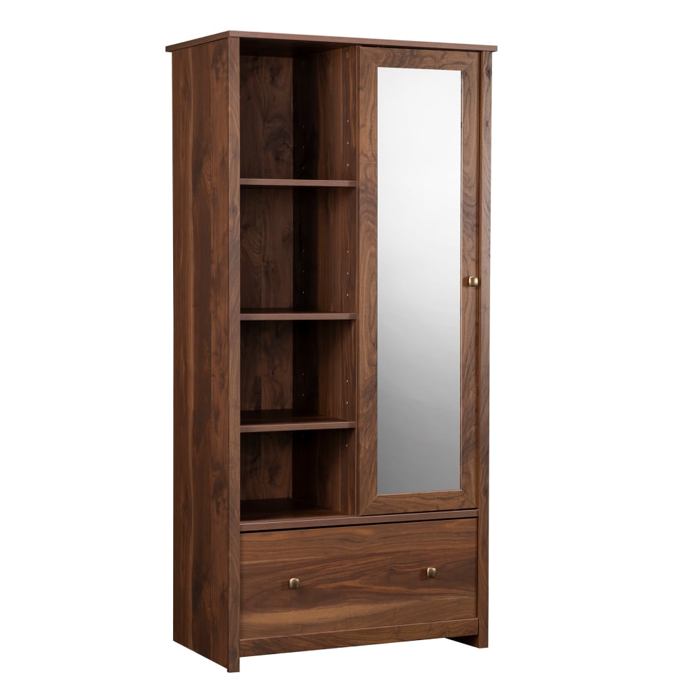 Sauder River Ranch Storage And Wardrobe Armoire With Mirror, Garment Rod And Drawer, 71-1/2inH x 33-3/4inW x 20-1/2inD, Grand Walnut MPN:444369