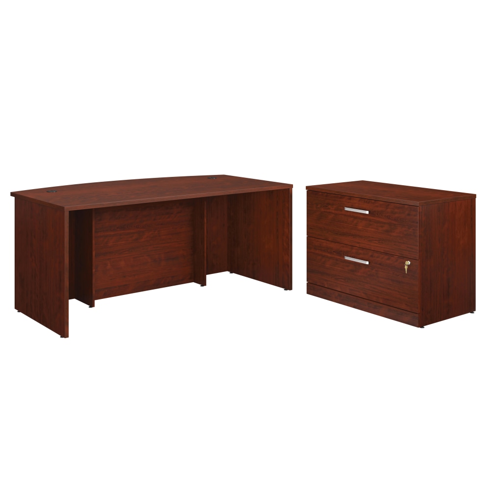 Sauder Affirm Collection 72inW Executive Bowfront Desk With 2-Drawer Lateral File, Classic Cherry MPN:430225