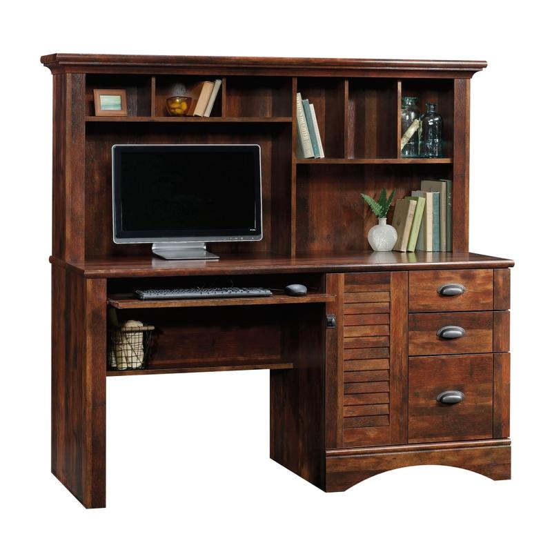 Sauder Harbor View 63inW Computer Desk With Hutch, Curado Cherry MPN:420475