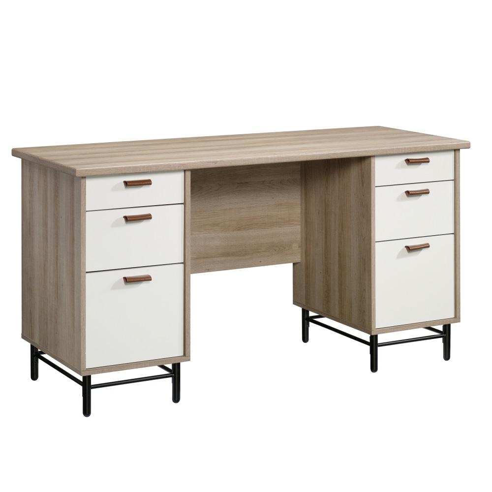Sauder Anda Norr 57inW Executive Computer Desk, Sky Oak/White MPN:423235