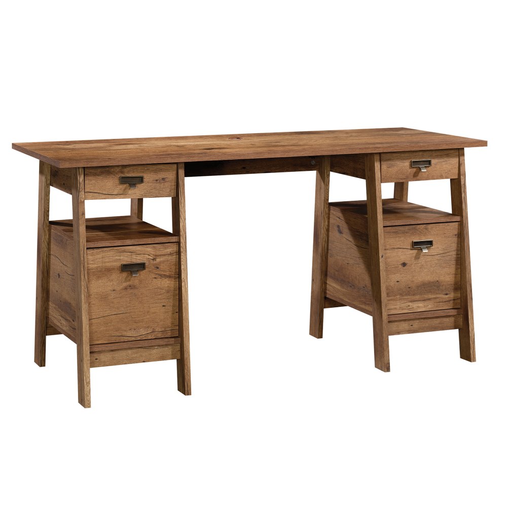 Sauder Trestle 59inW Executive Computer Desk, Vintage Oak MPN:424127