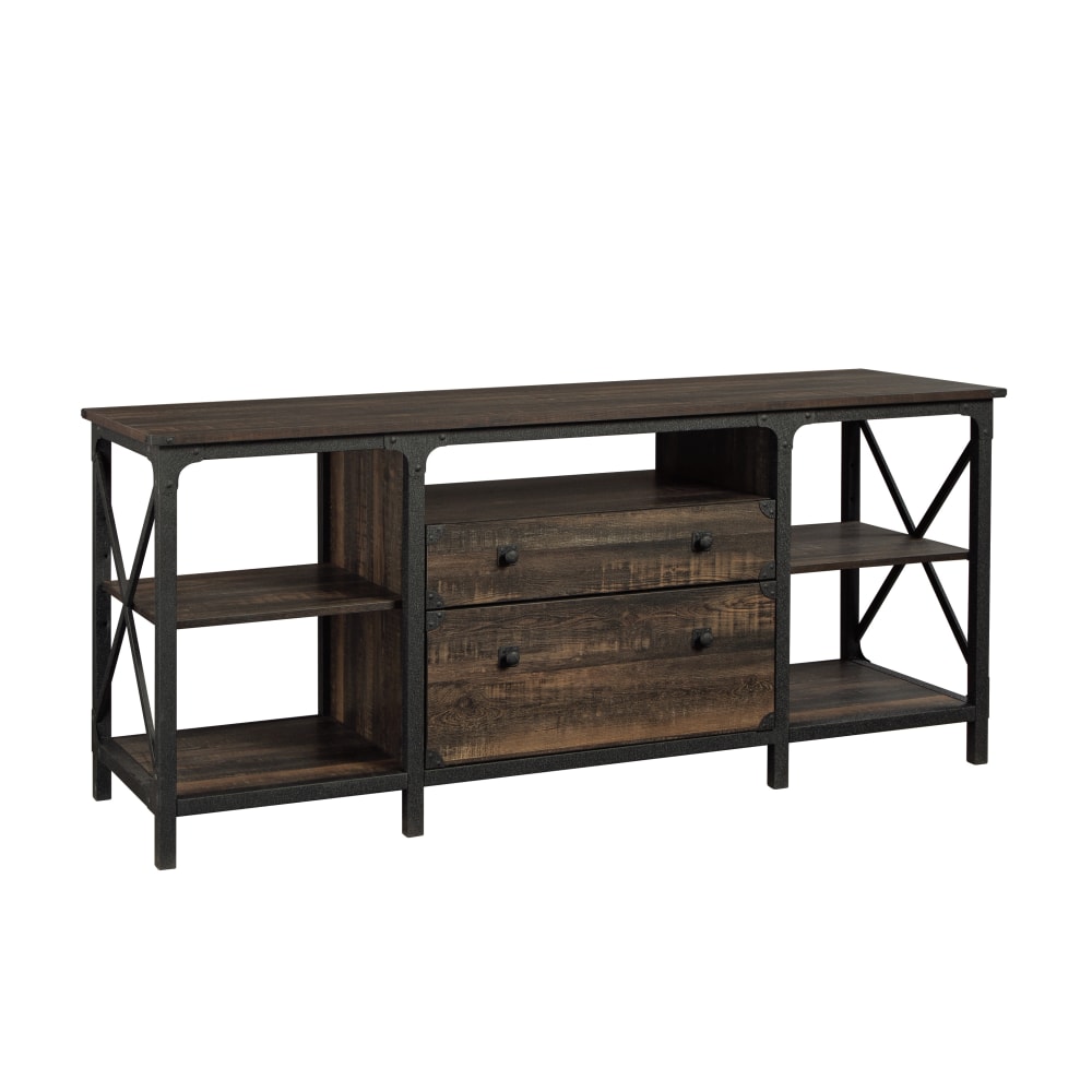 Sauder Steel River 67inW Computer Desk Credenza With Lateral File Drawer, Carbon Oak MPN:427853