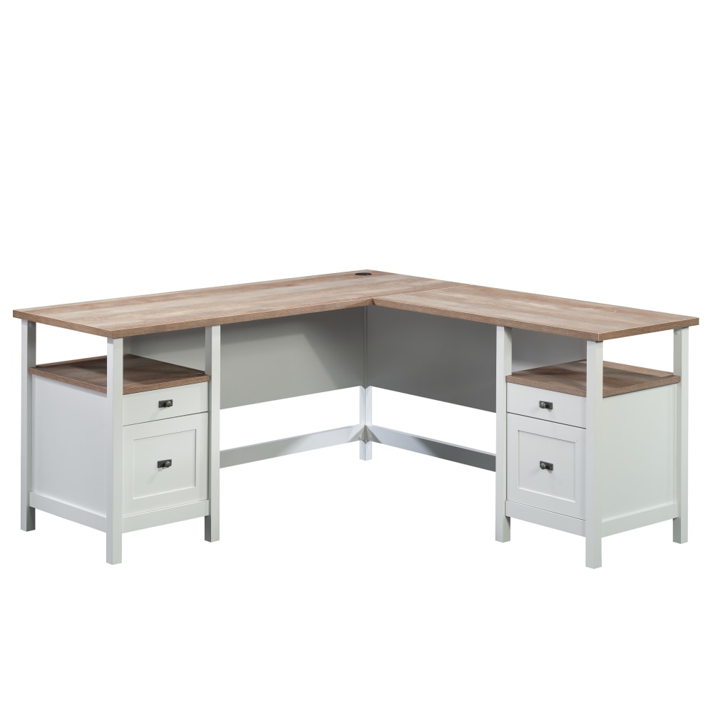 Sauder Cottage Road 65inW L Computer Desk With Drawers, White/Lintel Oak MPN:430228