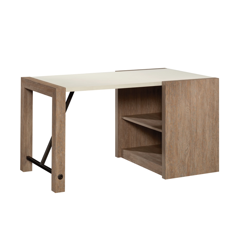 Sauder Dixon City 56inW Computer Desk With Storage Shelves, Brushed Oak/Pebble White MPN:432893