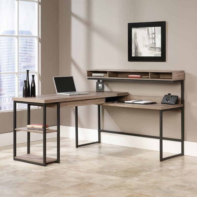 Sauder Transit 61inW Multi-Tiered L-Shaped Corner Desk, Salted Oak MPN:414417