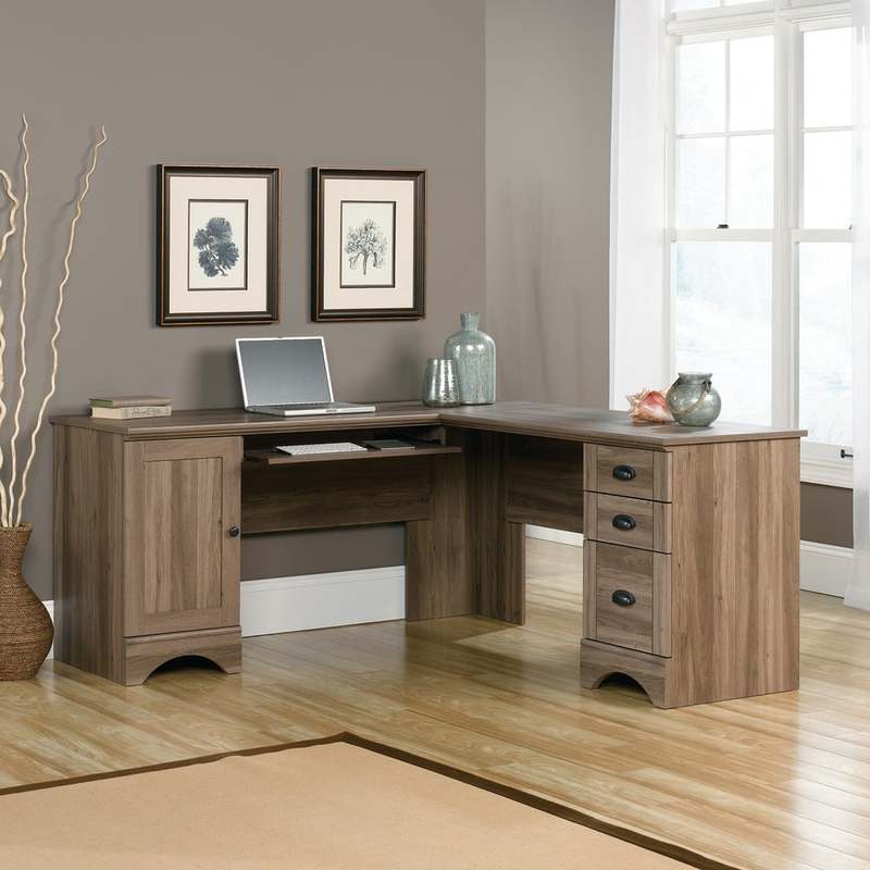 Sauder Harbor View 66inW Corner Desk, Salt Oak MPN:417586