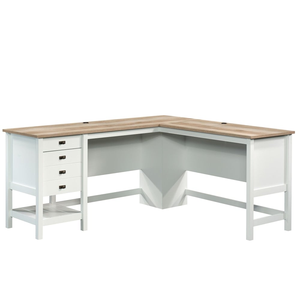 Sauder Cottage Road 65inW L-Shaped Corner Desk, Soft White/Oak MPN:428225