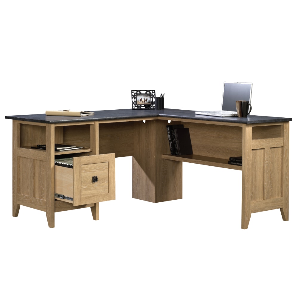 Sauder August Hill 60inW L-Shaped Corner Desk, Dover Oak/Rosso Slate MPN:412320
