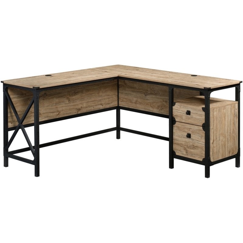 Sauder Steel River 60inW L-Shaped Corner Desk, Milled Mesquite MPN:425908