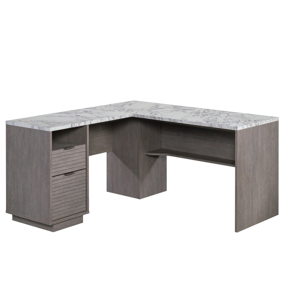 Sauder East Rock 59inW L-Computer Desk With Filing Drawer, Ashen Oak/Faux White Marble MPN:431764