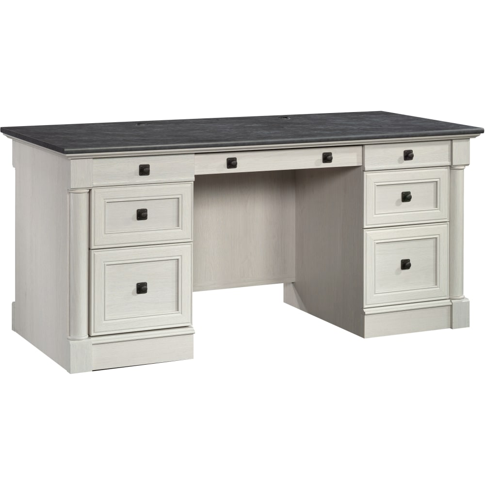 Sauder Palladia 66inW Executive Computer Desk, Glacier Oak MPN:432726