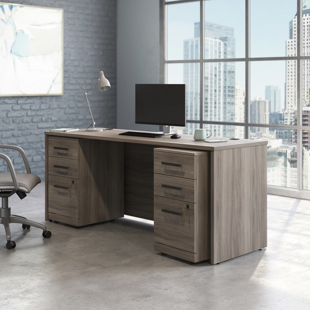 Sauder Affirm Commercial 72inW Desk With Two 3-Drawer Pedestal Filing Cabinets, Hudson Elm MPN:431496