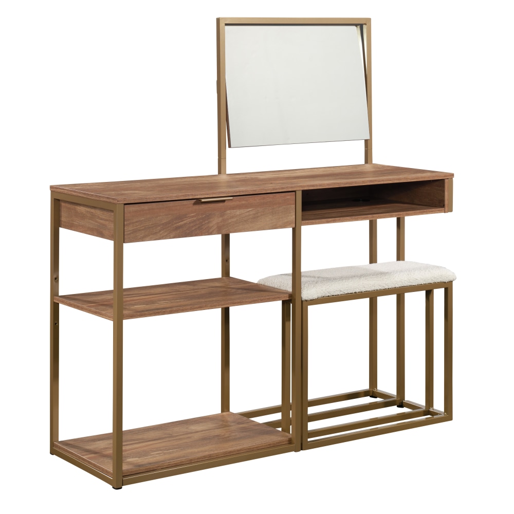Sauder International Lux Vanity Console With Mirror And Bench, 49-1/2inH x 47-3/8inW x 16-3/4inD, Sindoori Mango MPN:431115