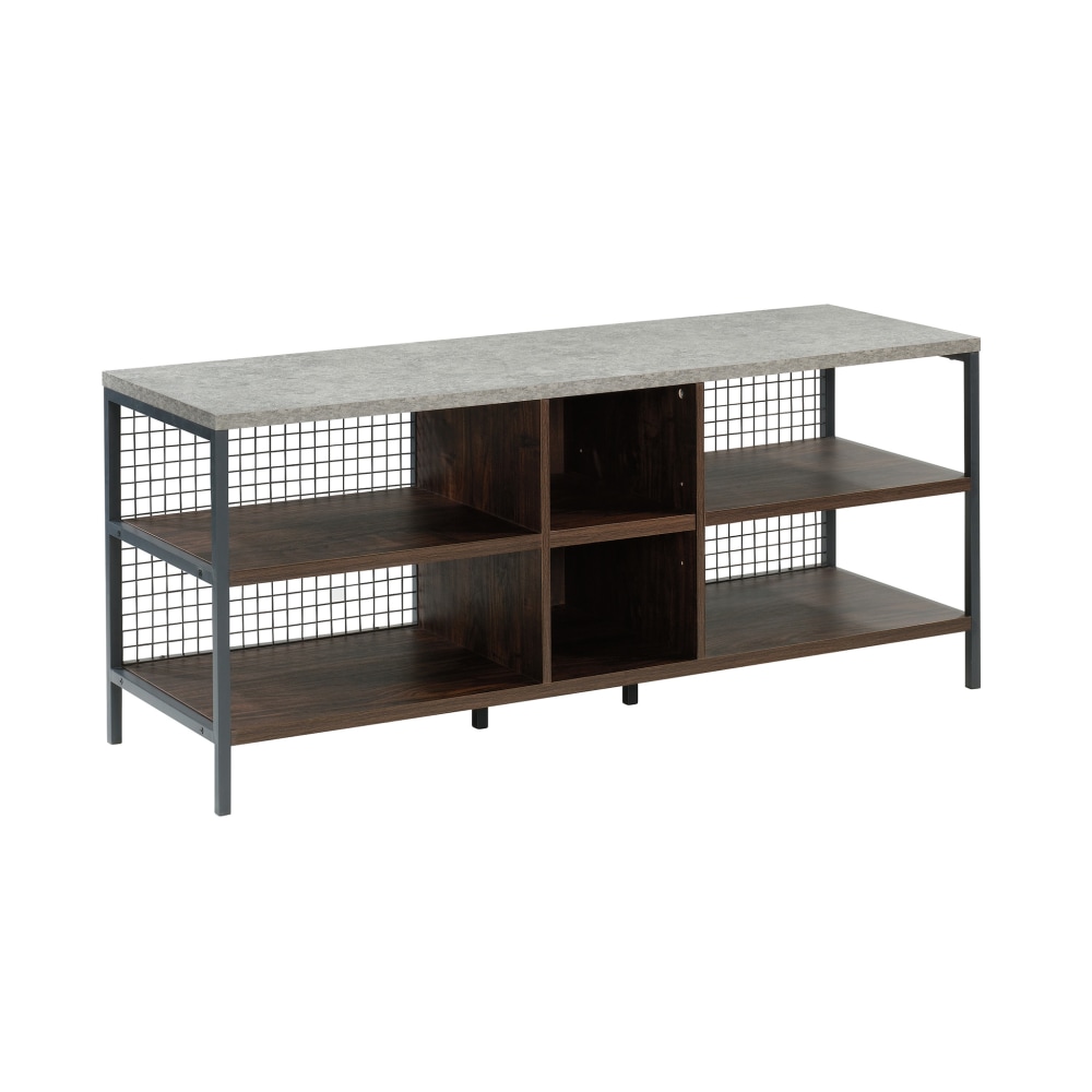 Sauder Market Commons Credenza, 23-5/16inH x 55-7/16inW x 17-3/4inD, Rich Walnut/Slate Gray MPN:425765