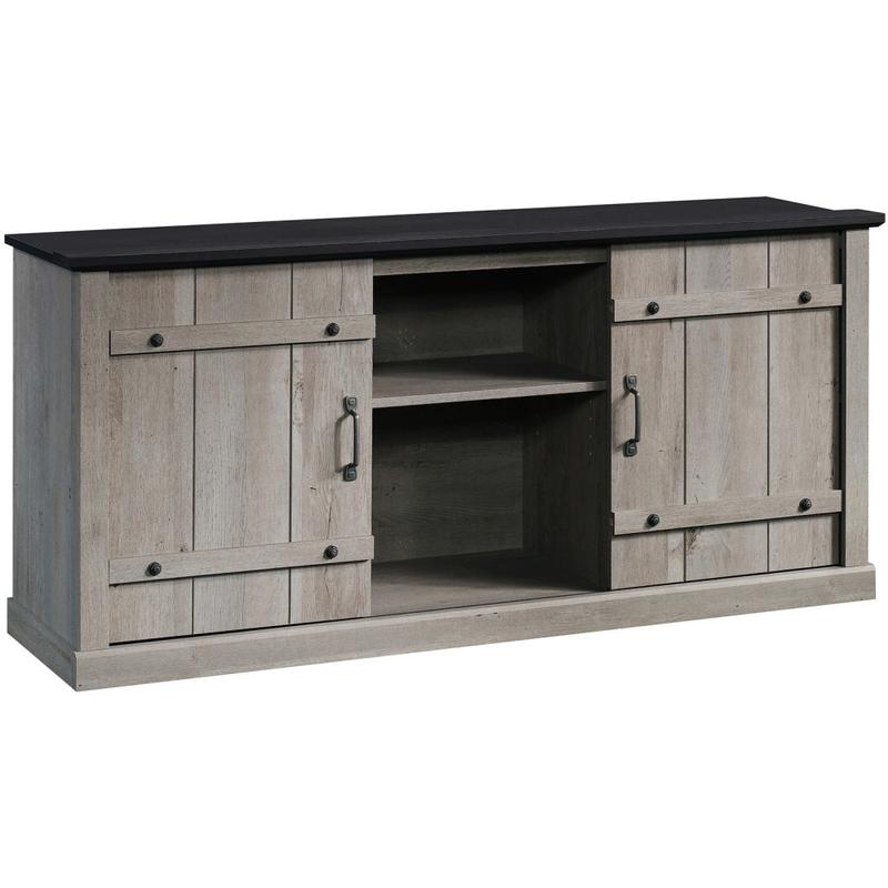 Sauder Select Farmhouse Entertainment Credenza With Sliding Doors For 70in TVs, Mystic Oak/Raven Oak MPN:429347