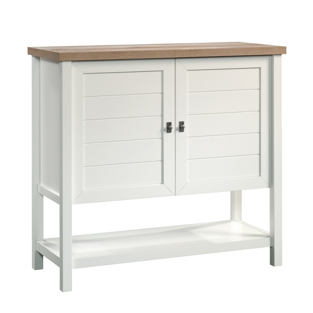 Sauder Cottage Road Storage Cabinet For 32in TVs, 36inH x 39-3/16inW x 16-1/8inD, Soft White/Lintel Oak MPN:422065