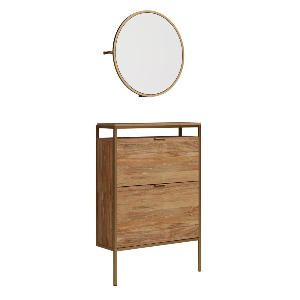 Sauder International Lux 31inW Wall-Mount Entryway Shoe Cabinet With Round Mirror, Sindoori Mango MPN:431268