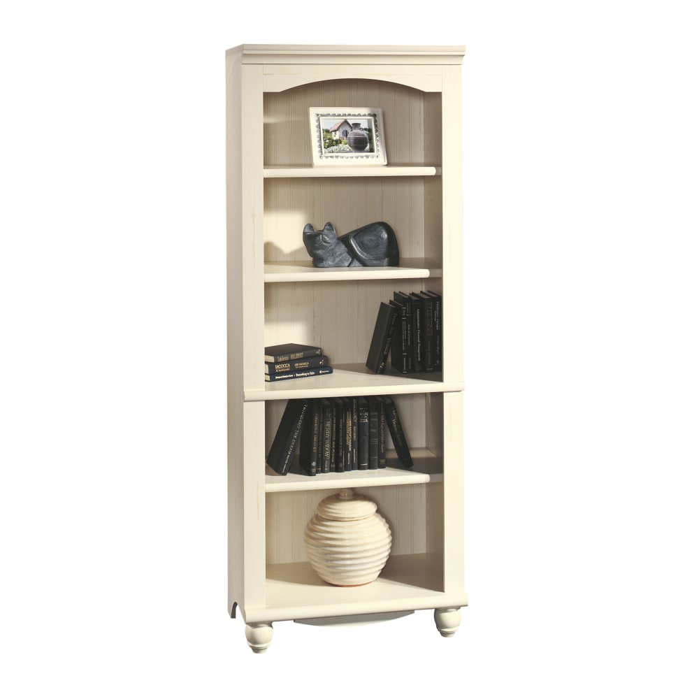 Sauder Harbor View 73inH 5-Shelf Bookcase, Antiqued White MPN:158085